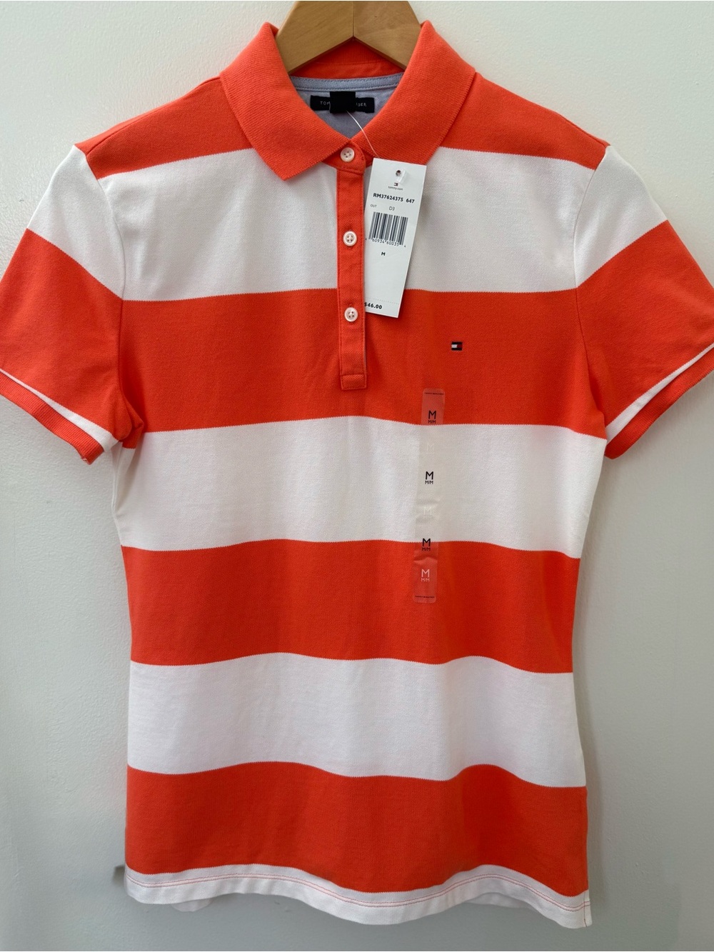NEW WITH TAGS! Tommy Hilfiger Polo Shirt White Orange Striped Sz Medium!